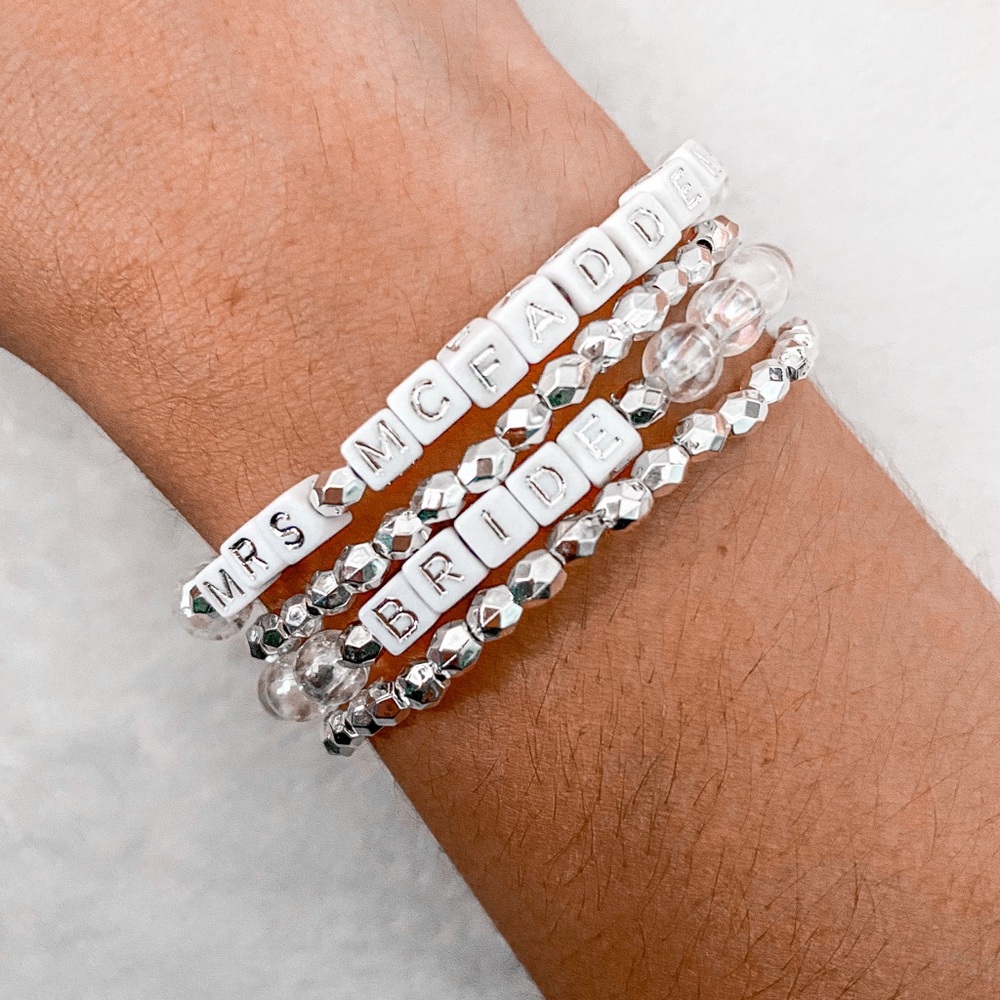 CUSTOM personalized bracelets - bride , dr , grad